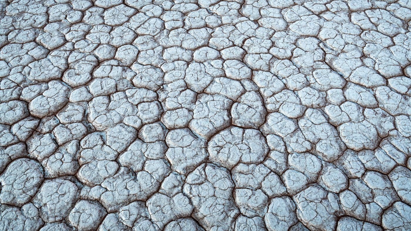 Cracked, weathered ground, a metaphor for patterns set hard over time